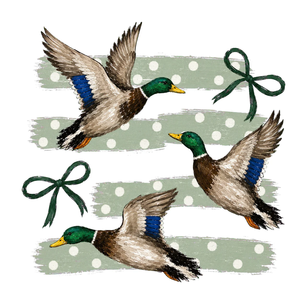Vintage Retro Mallard Duck Polka Dot Bows Variation C
