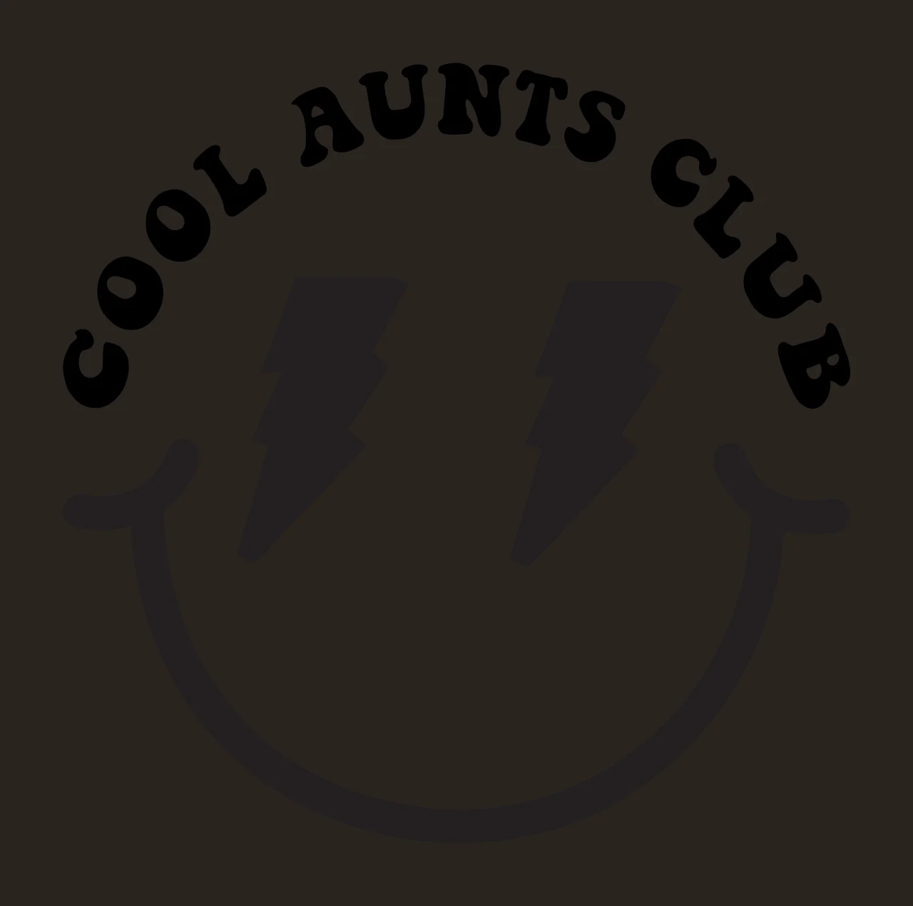 COOL AUNTS CLUB Typography Design with black text reading 'COOL AUNTS CLUB', smiley face outline and two black lightning bolts in white contrast preview thumbnail