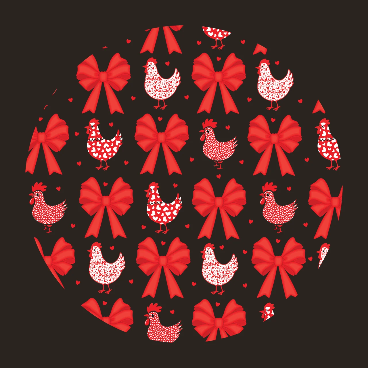 Bow Keychain Round Medallion With Hen Pattern line drawing contrast preview thumbnail