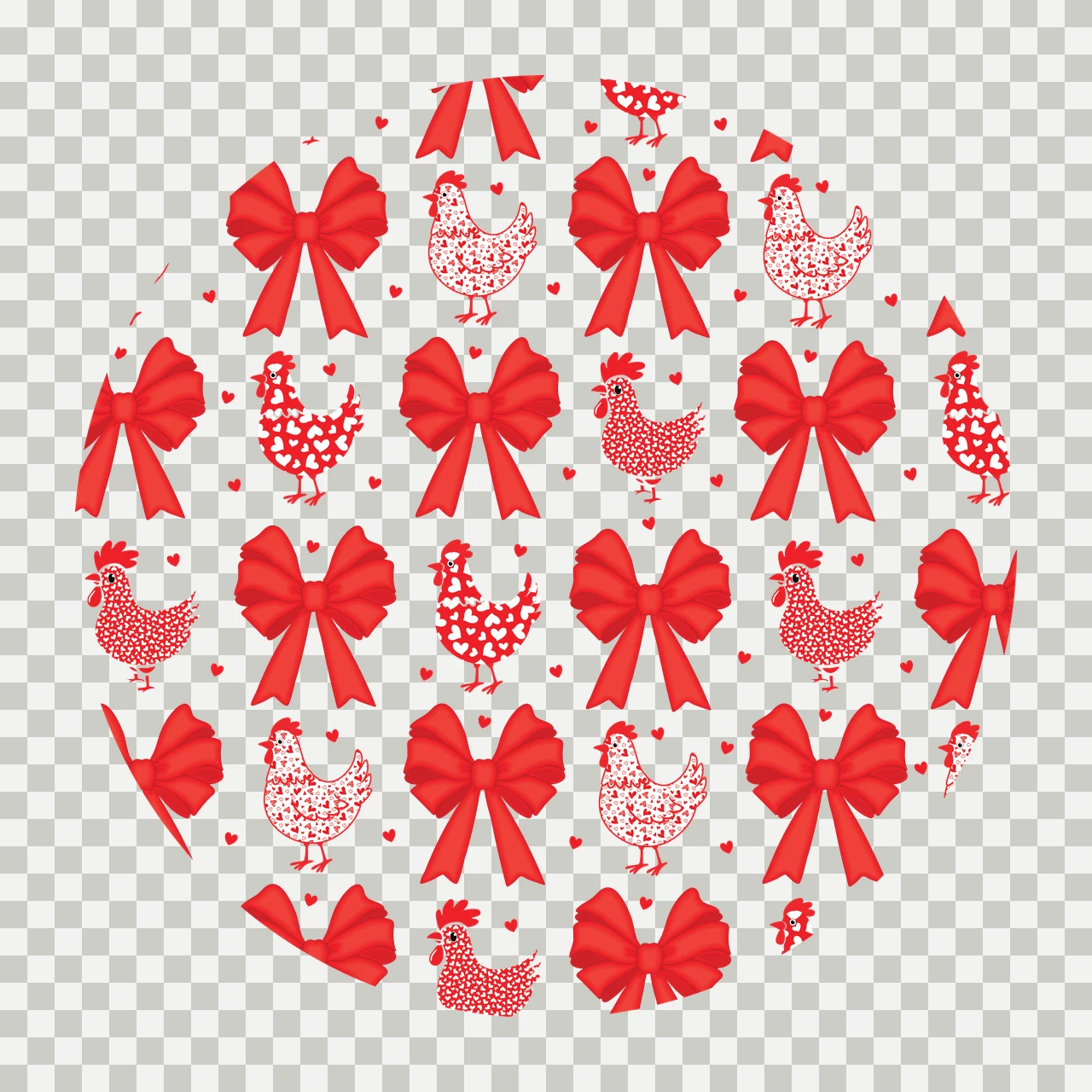 Bow Keychain Round Medallion With Hen Pattern line drawing transparency and detail preview thumbnail