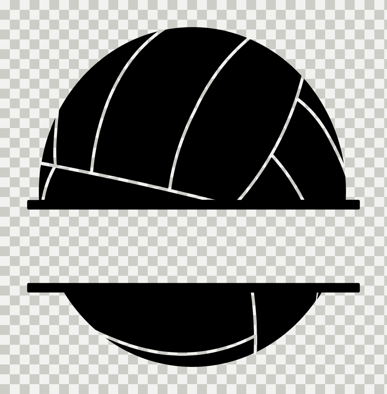 Silhouette Design of Volleyball with horizontal split, two bars, sports and split frame in black and white transparency and detail preview thumbnail