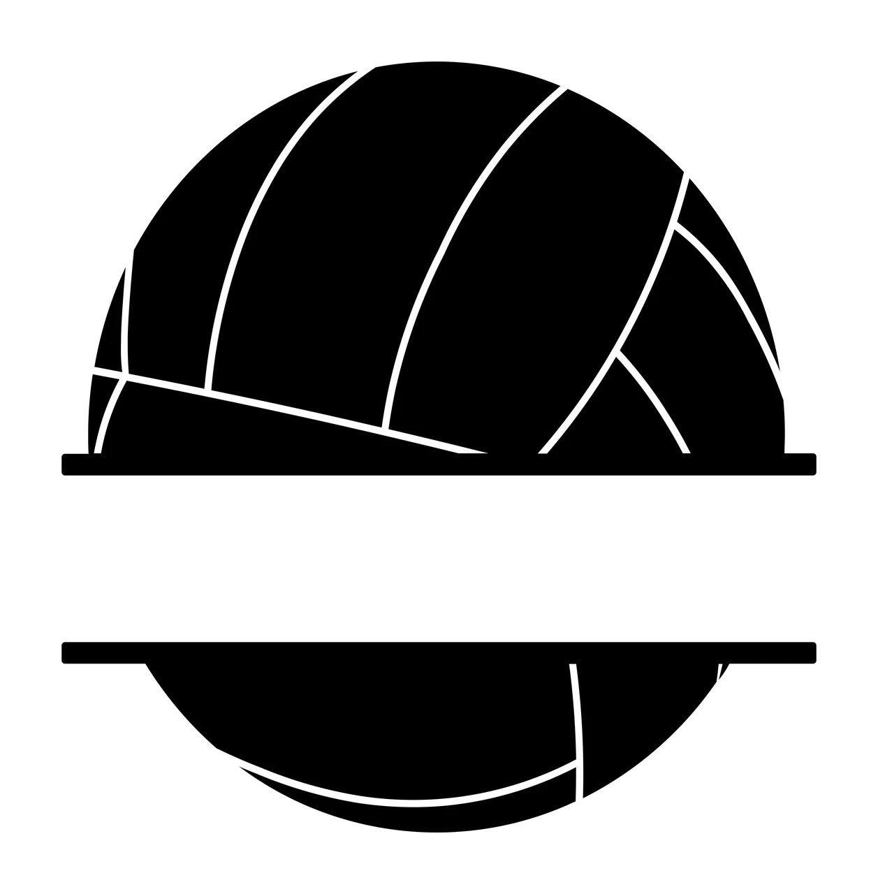Silhouette Design of Volleyball with horizontal split, two bars, sports and split frame in black and white