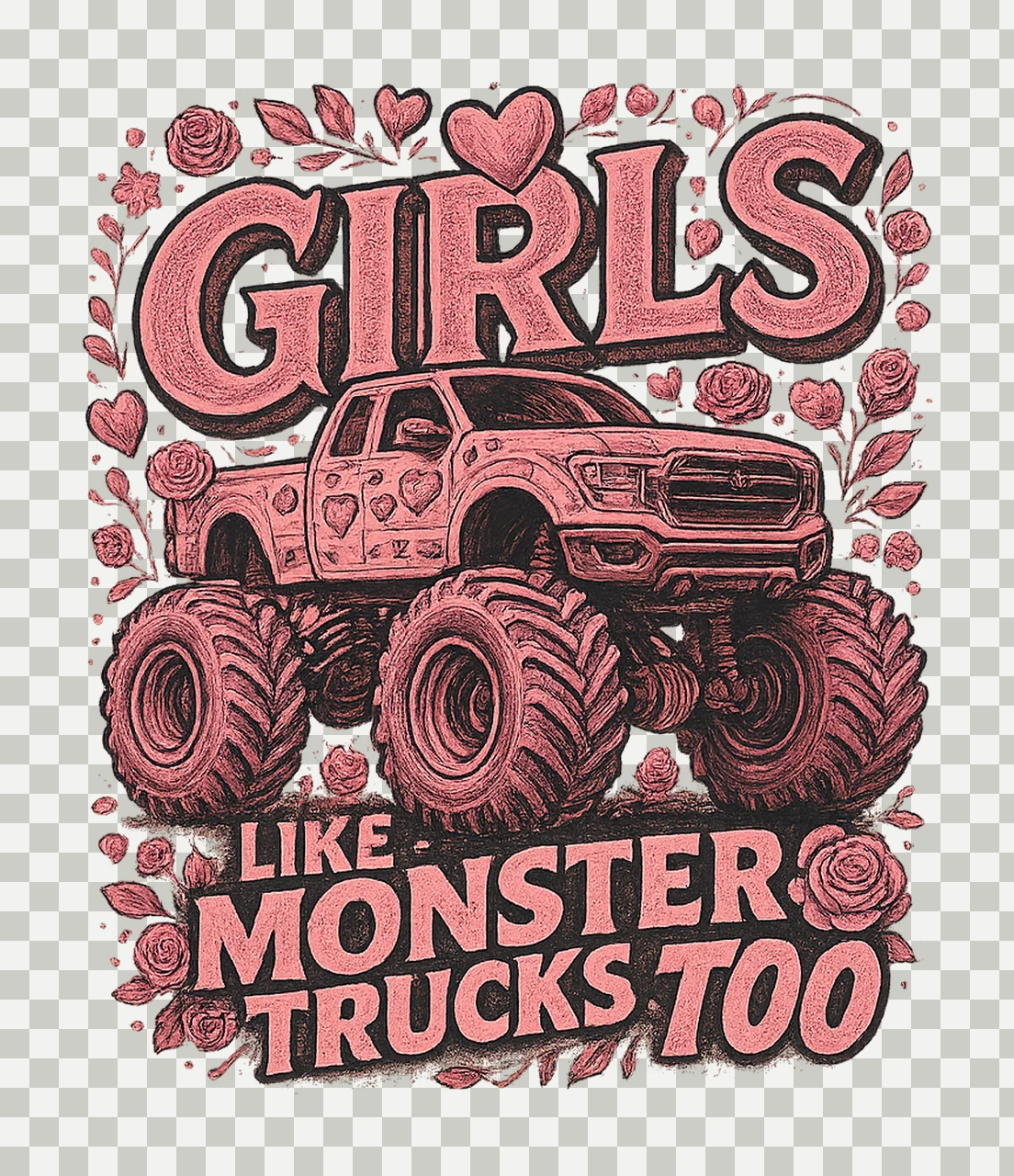 Girls Monster Truck Sublimation Design Pink Truck Artwork transparency and detail preview thumbnail