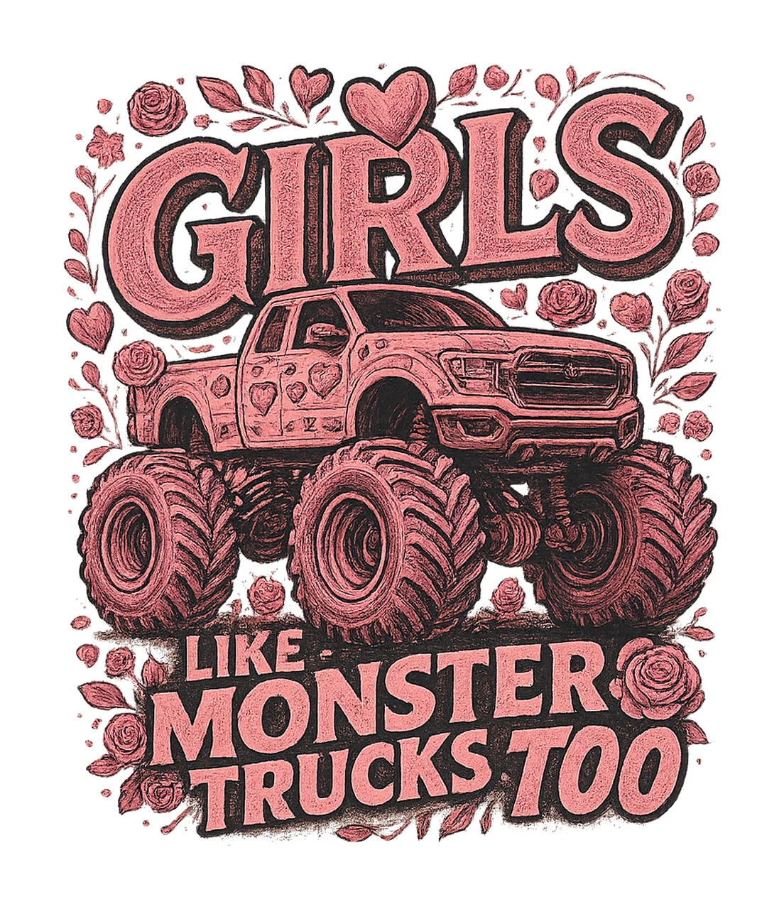 Girls Monster Truck Sublimation Design Pink Truck Artwork