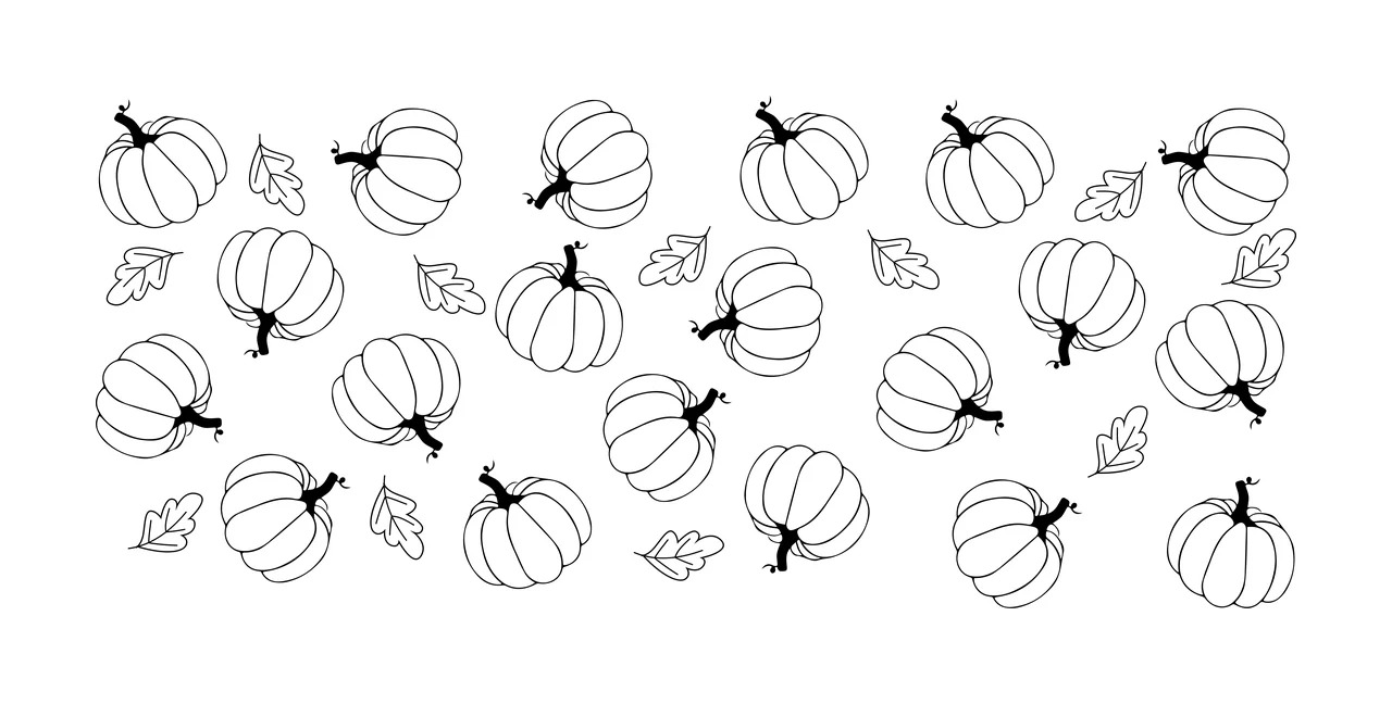 Can Glass Wrap Pumpkin And Leaf Pattern Design repeating line drawing