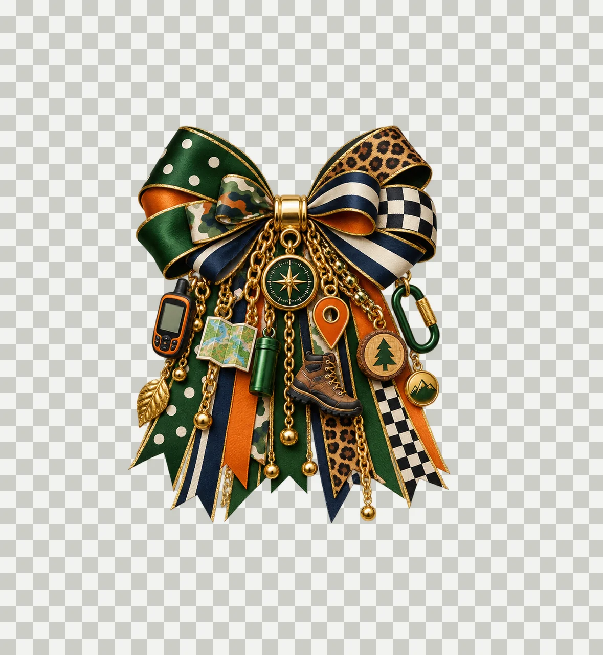 Geocacher Bow Charm PNG, Themed Gold Chain Charms, Coquette Ribbon Sublimation Design, Transparent Digital Download transparency and detail preview thumbnail