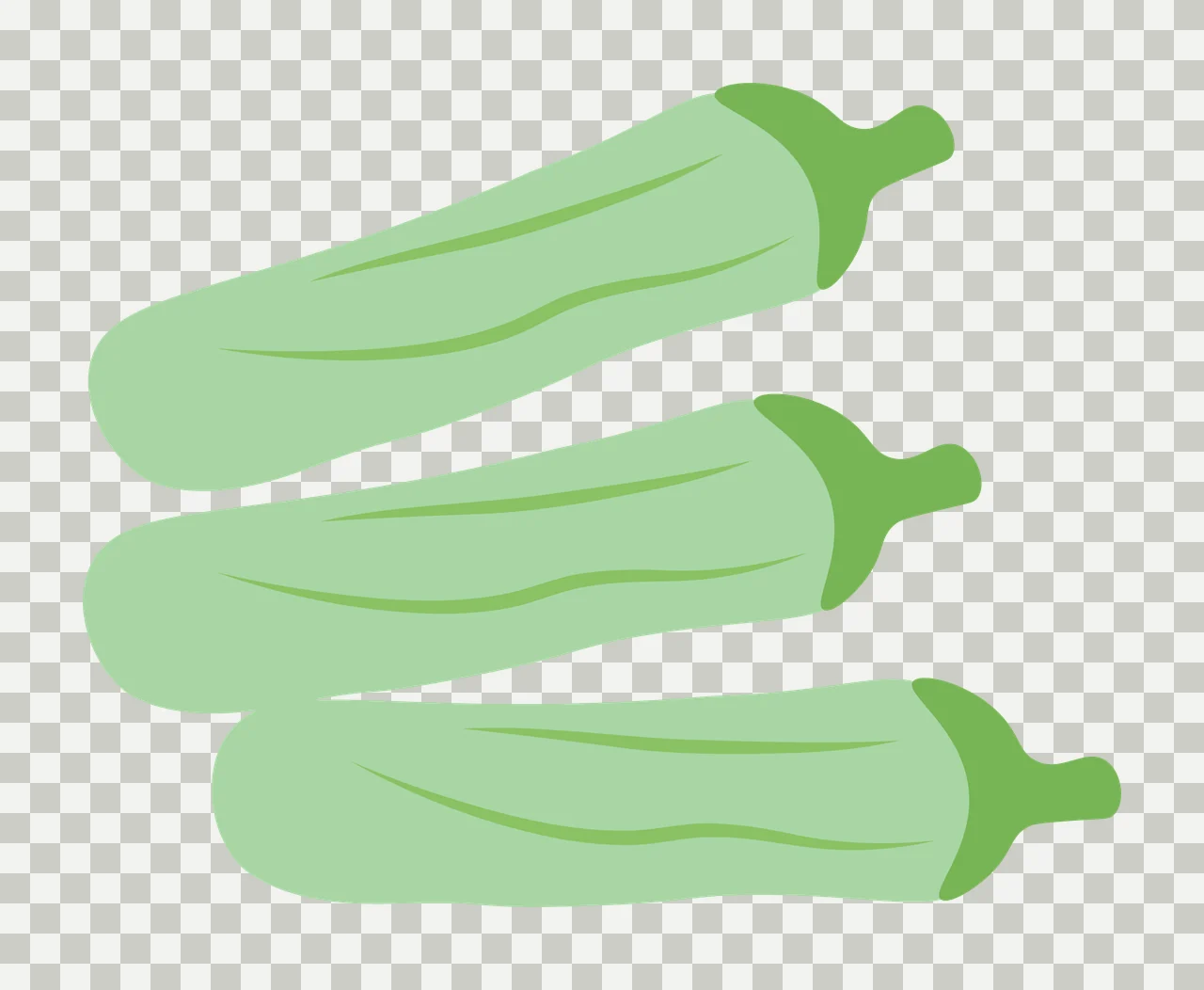 Green peppers Illustration with three green peppers, dark green stems and curved body lines in light green and white transparency and detail preview thumbnail