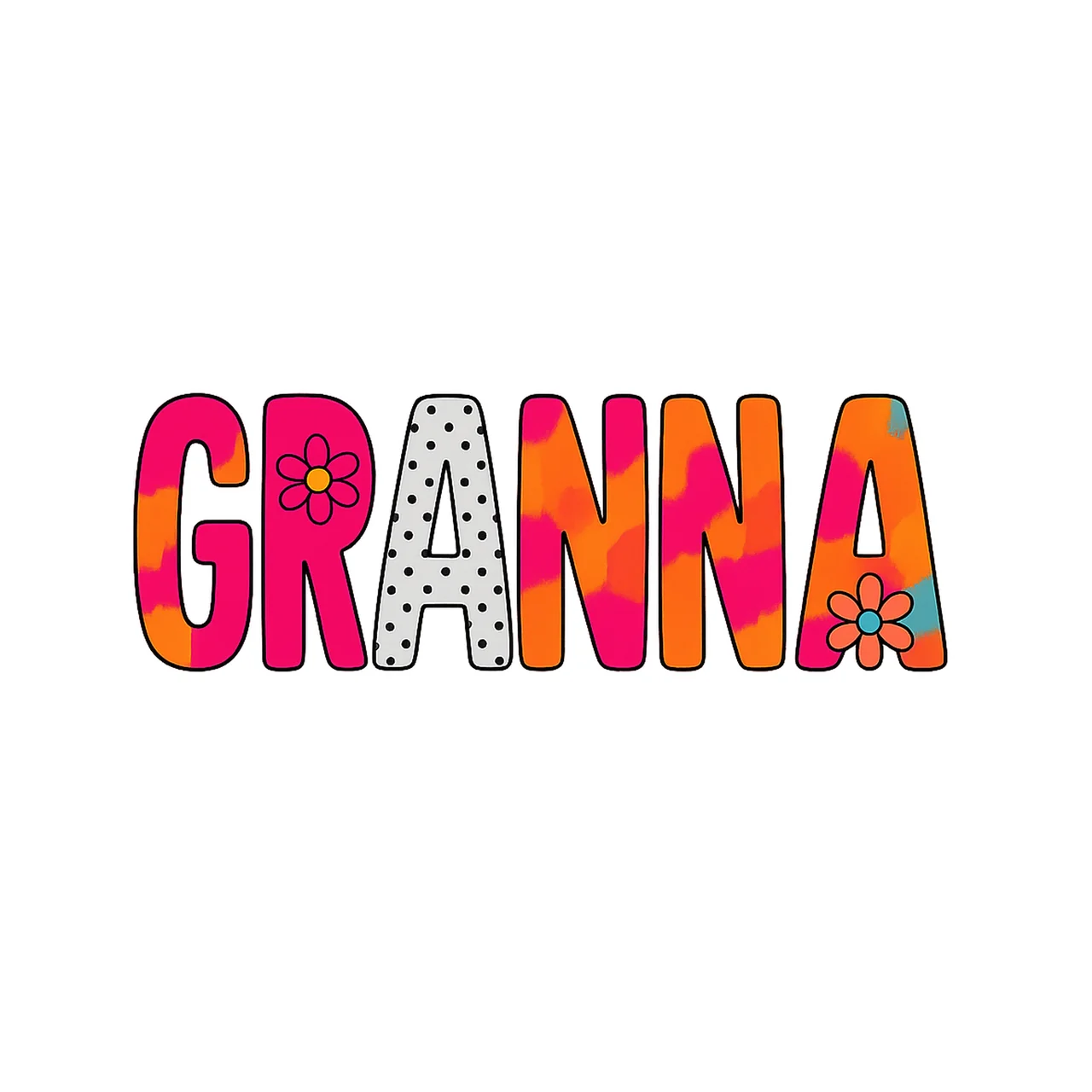 Granna Typography With Text And Flower tie dye polka dots