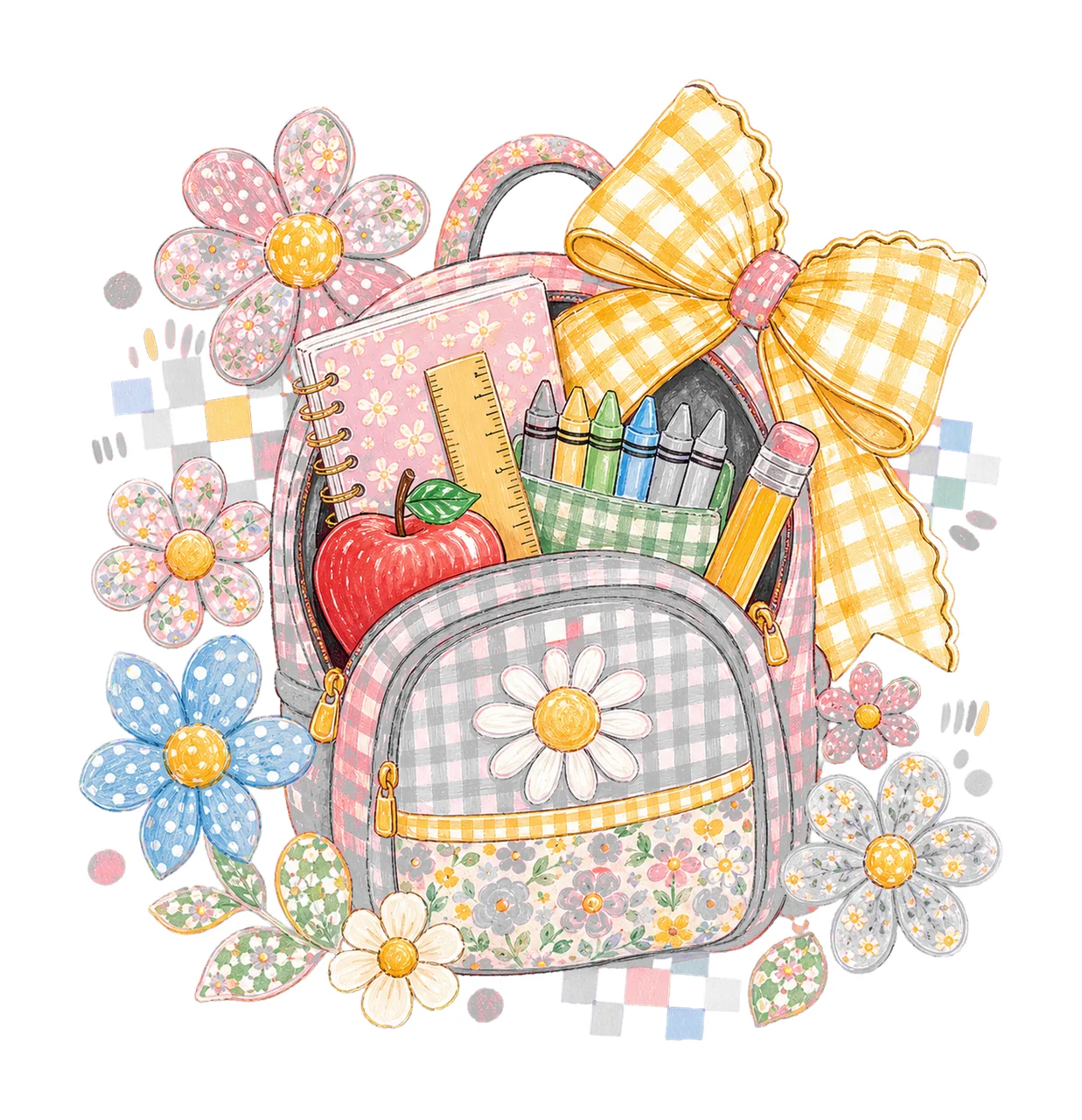 Preppy Back to School Floral Girly sublimation Variation D