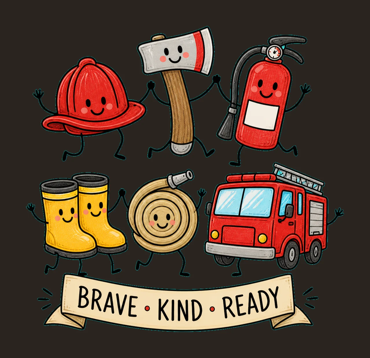 1 Firefighter Doodle PNG, Smiling Rescue Characters Retro Sublimation Design, Brave Kind Ready Rescue Crew Shirt Clipart Download PNG File contrast preview thumbnail