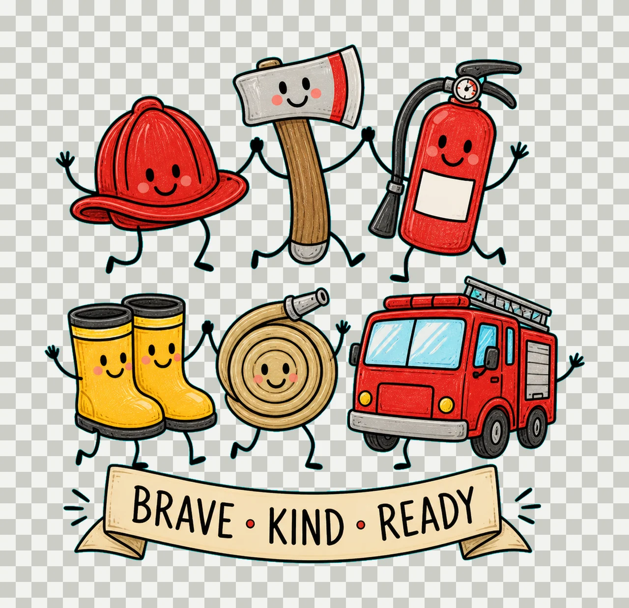 1 Firefighter Doodle PNG, Smiling Rescue Characters Retro Sublimation Design, Brave Kind Ready Rescue Crew Shirt Clipart Download PNG File transparency and detail preview thumbnail