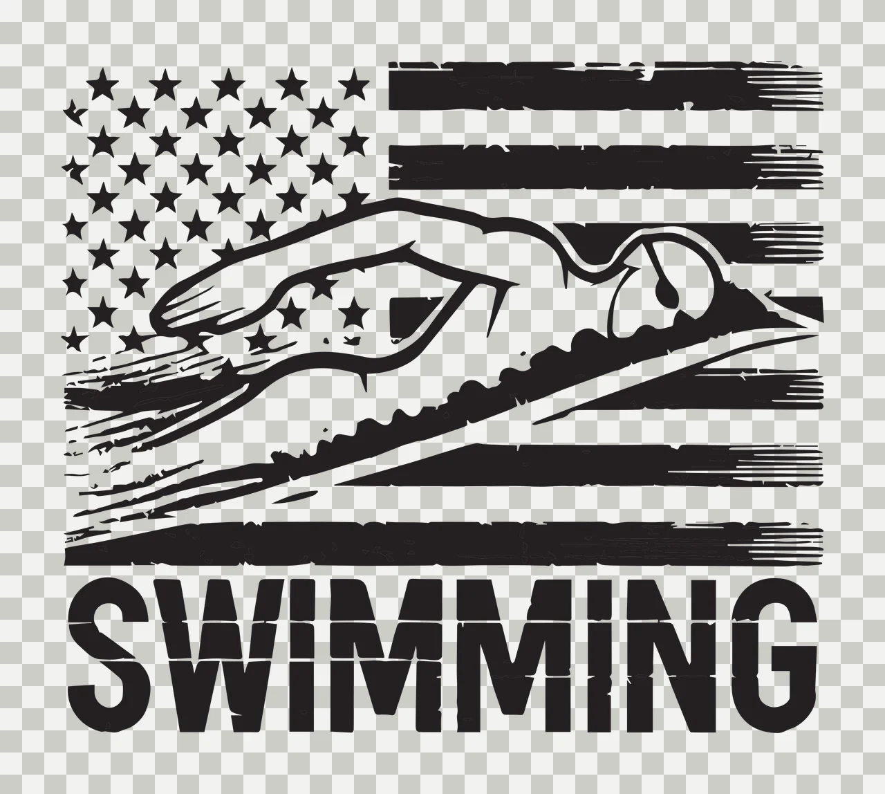Swimming Flag With Abstract Swimmer freestyle stripes stars transparency and detail preview thumbnail
