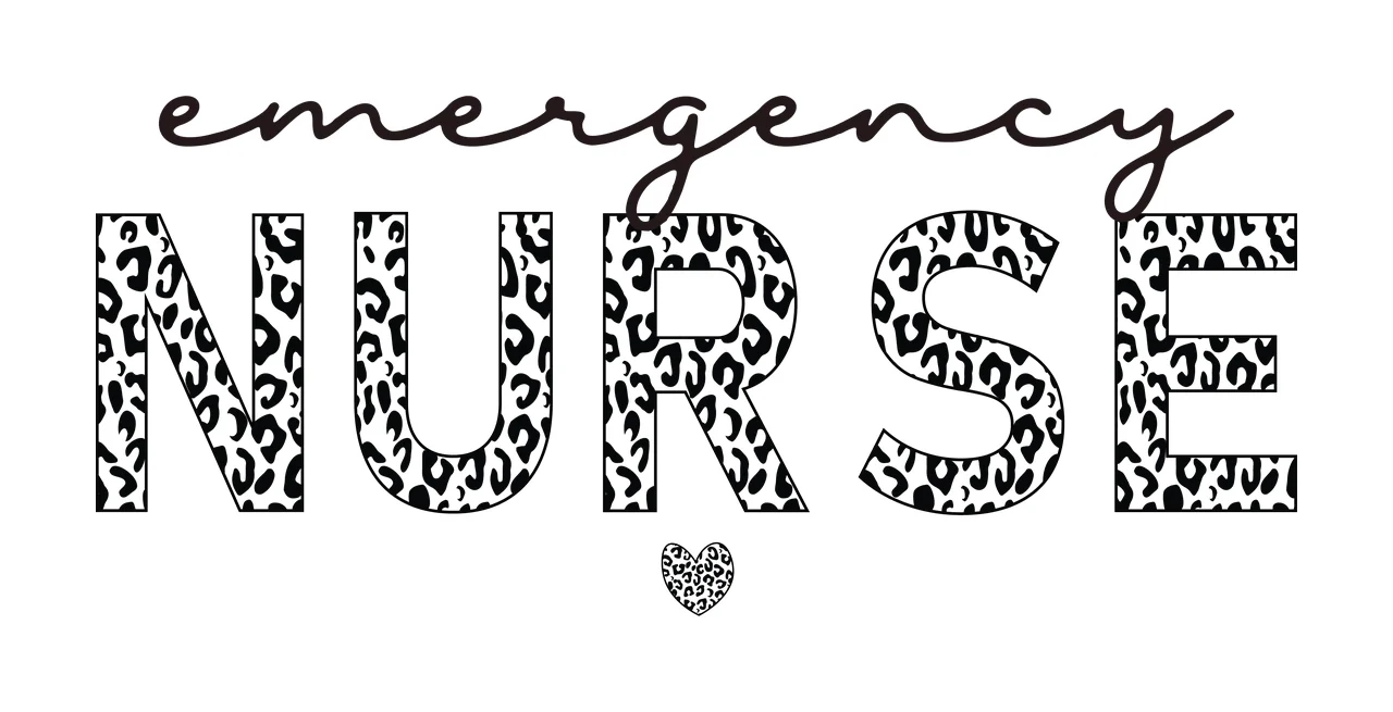Emergency Nurse Text With Leopard Print displaying heart graphic