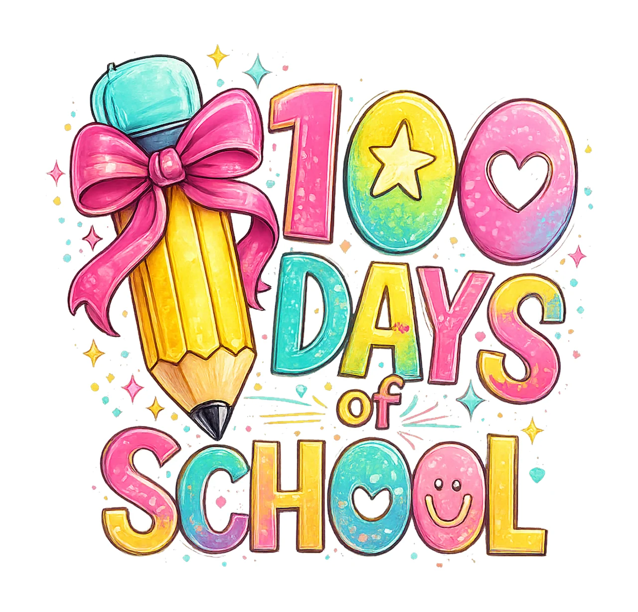 Preppy Happy 100 Days Of School Colorful Teacher Sublimation