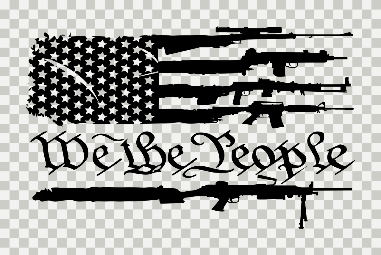 We The People American Flag Guns with firearms stenciled graphic transparency and detail preview thumbnail