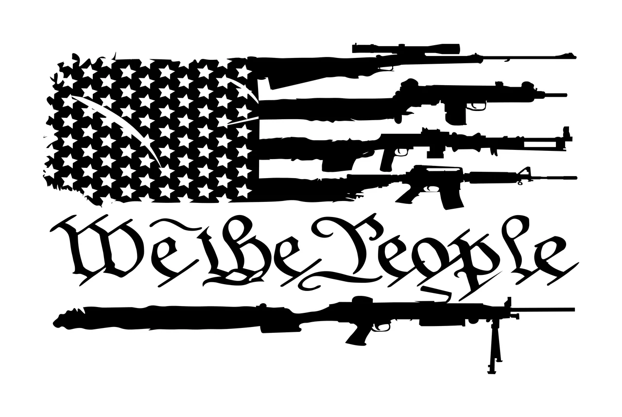 We The People American Flag Guns with firearms stenciled graphic