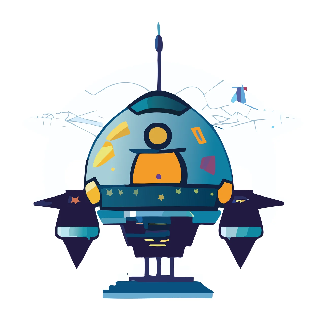 Mechanical Device Silhouette With Spikes standing base graphic