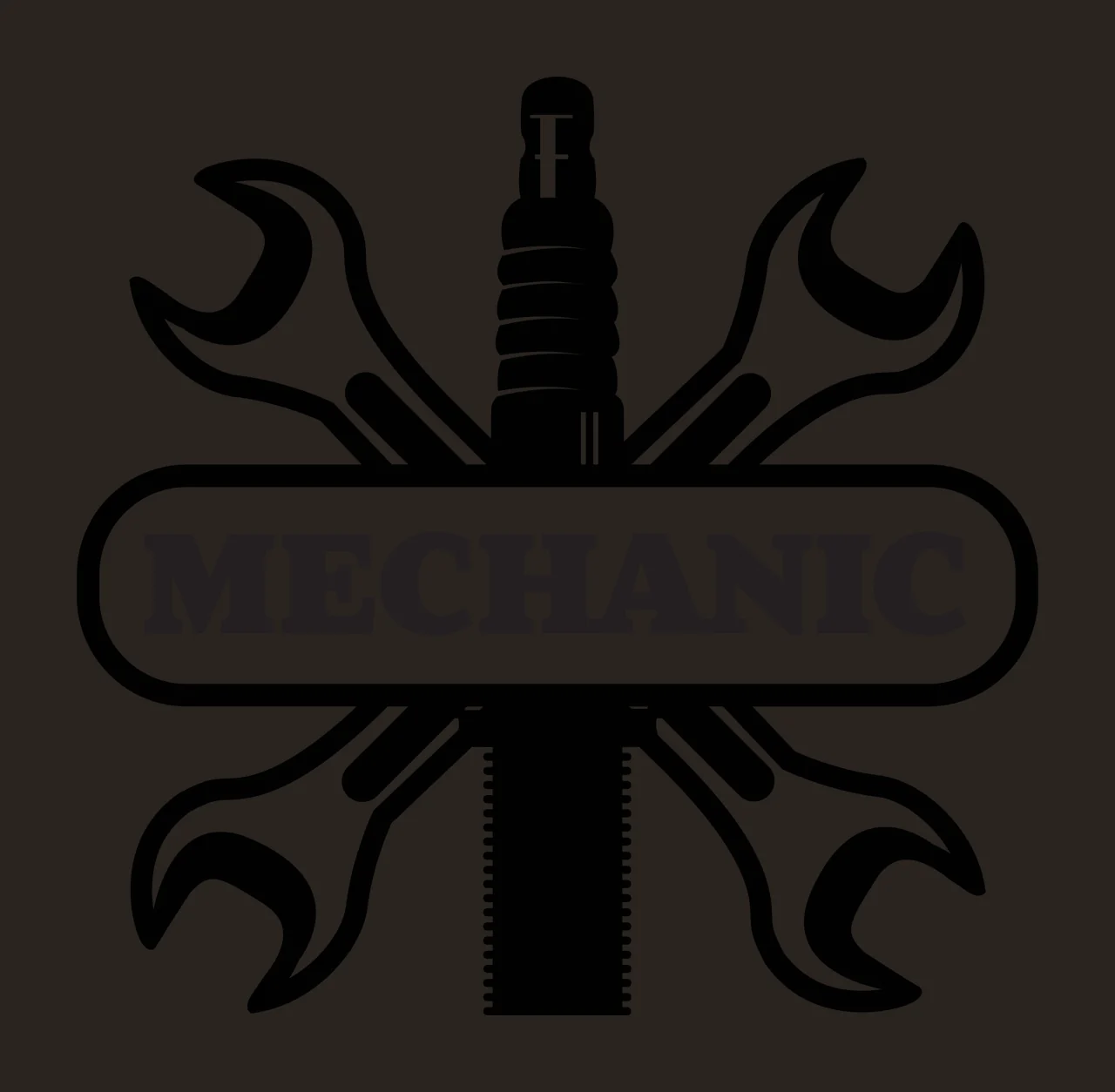 Mechanic Badge With Wrenches And Spark Plug graphic icon black contrast preview thumbnail