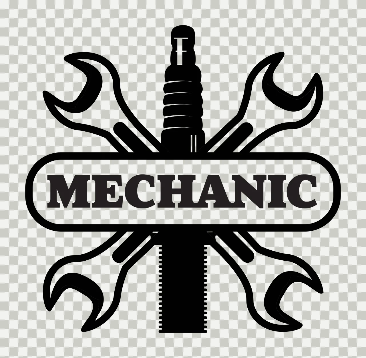 Mechanic Badge With Wrenches And Spark Plug graphic icon black transparency and detail preview thumbnail