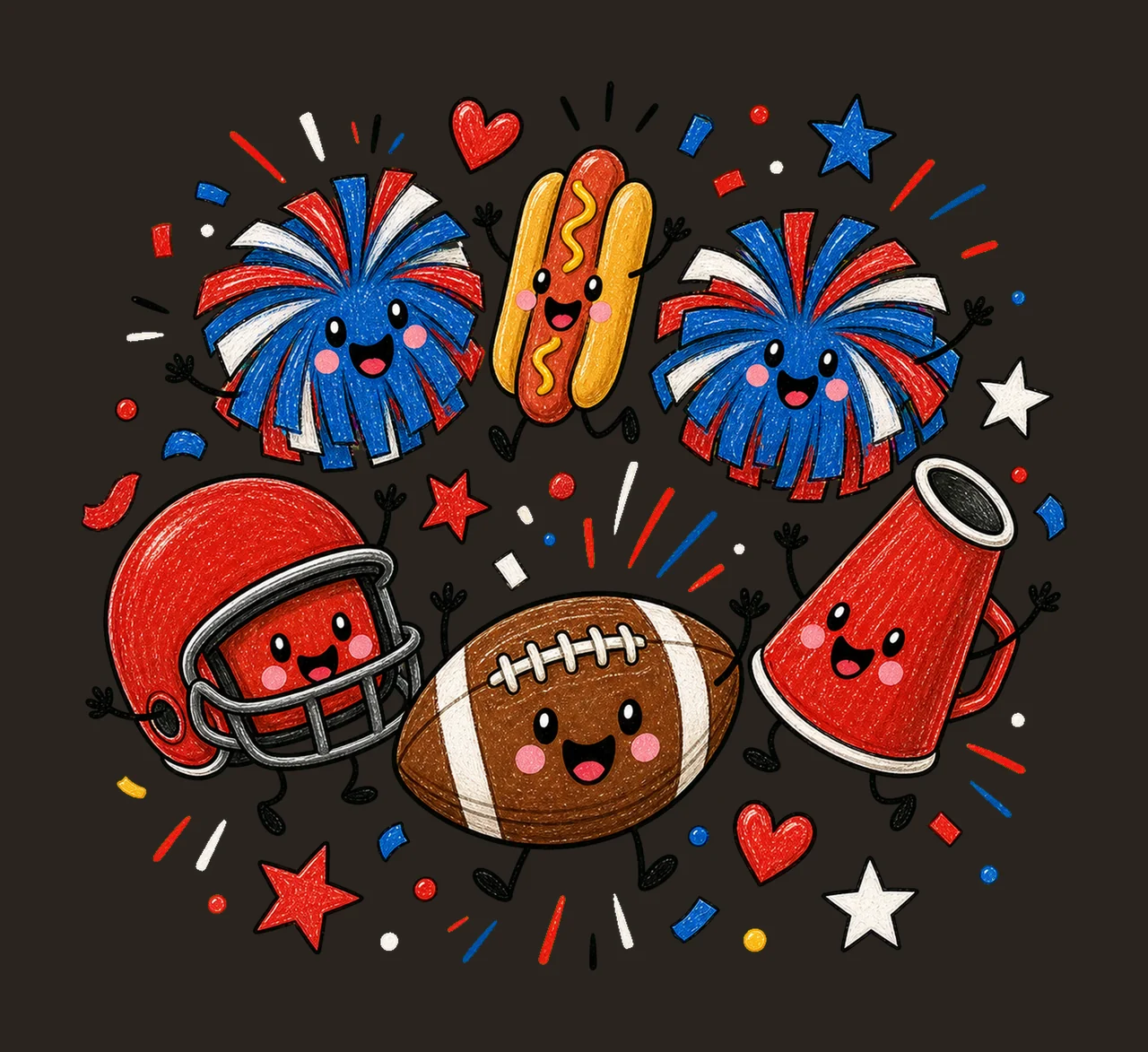 Happy Football Doodles Tailgate Game Day Variation A contrast preview thumbnail