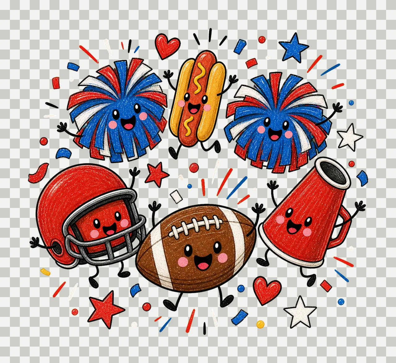 Happy Football Doodles Tailgate Game Day Variation A transparency and detail preview thumbnail