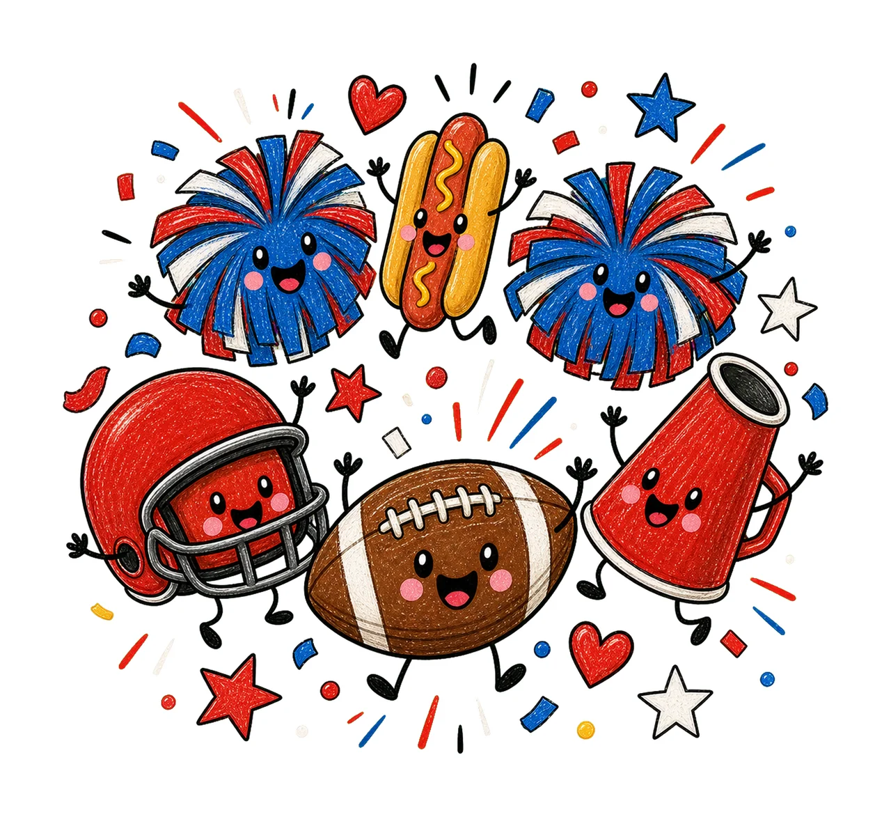 Happy Football Doodles Tailgate Game Day Variation A