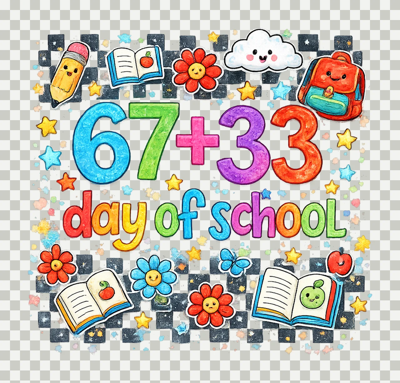 Preppy 100 Days of School Retro Happy 100th Day Design transparency and detail preview thumbnail