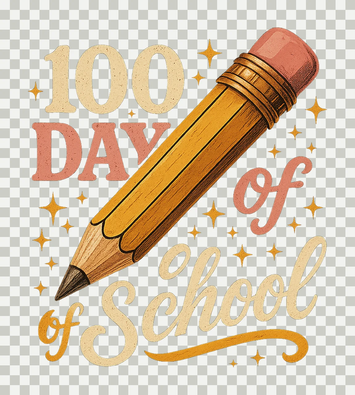 100 Days of School Pink Pencil Retro Design Sublimation Art transparency and detail preview thumbnail