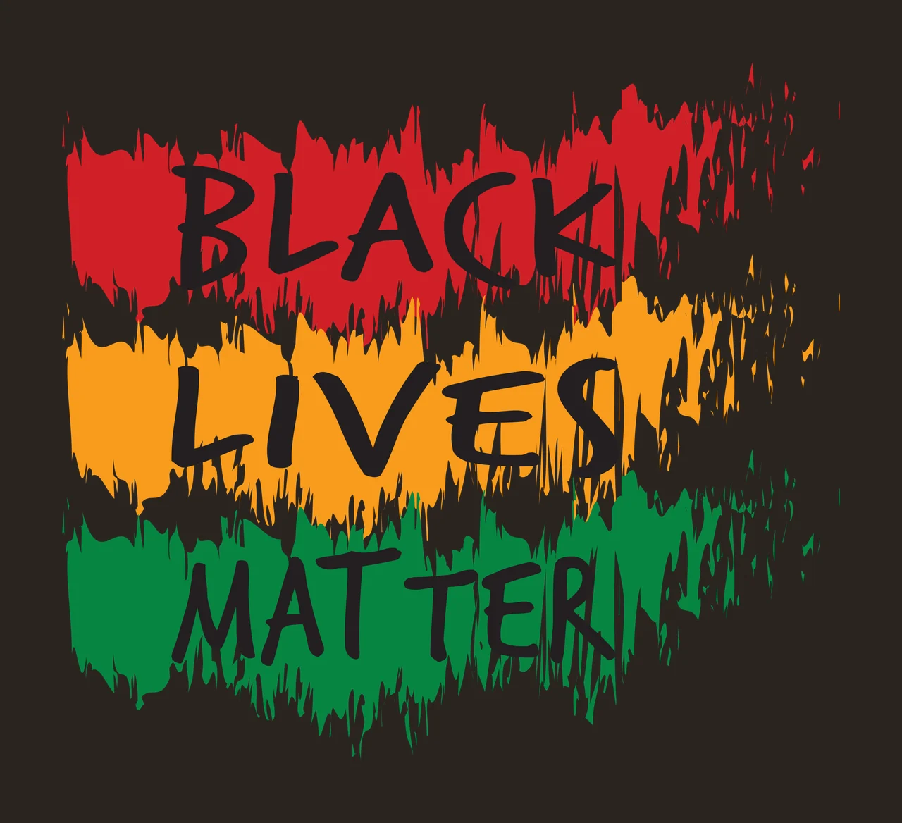 BLACK LIVES MATTER Typography Design with handwritten text, paint brush strokes, distressed edges and splatters in red, yellow and green contrast preview thumbnail