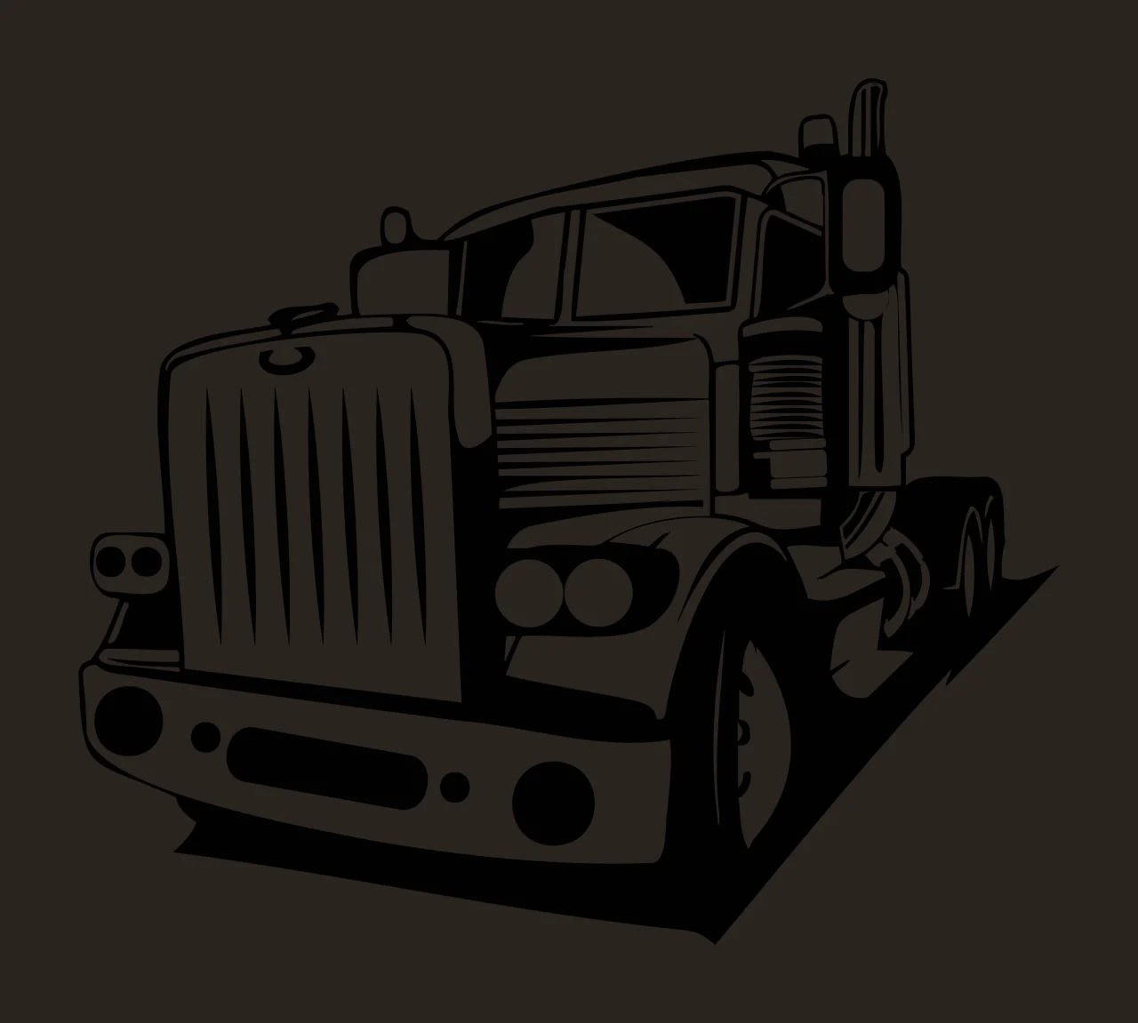 Semi Truck Black And White Illustration Stationary cab wheels contrast preview thumbnail