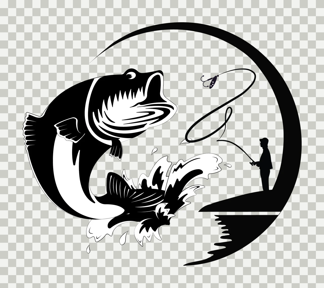 Fisherman Fish Fishing Man With Jumping Icon rod moon water transparency and detail preview thumbnail