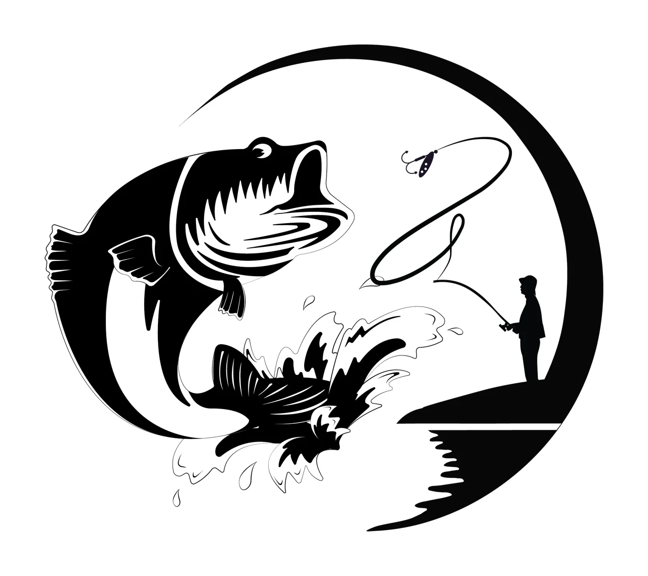 Fisherman Fish Fishing Man With Jumping Icon rod moon water