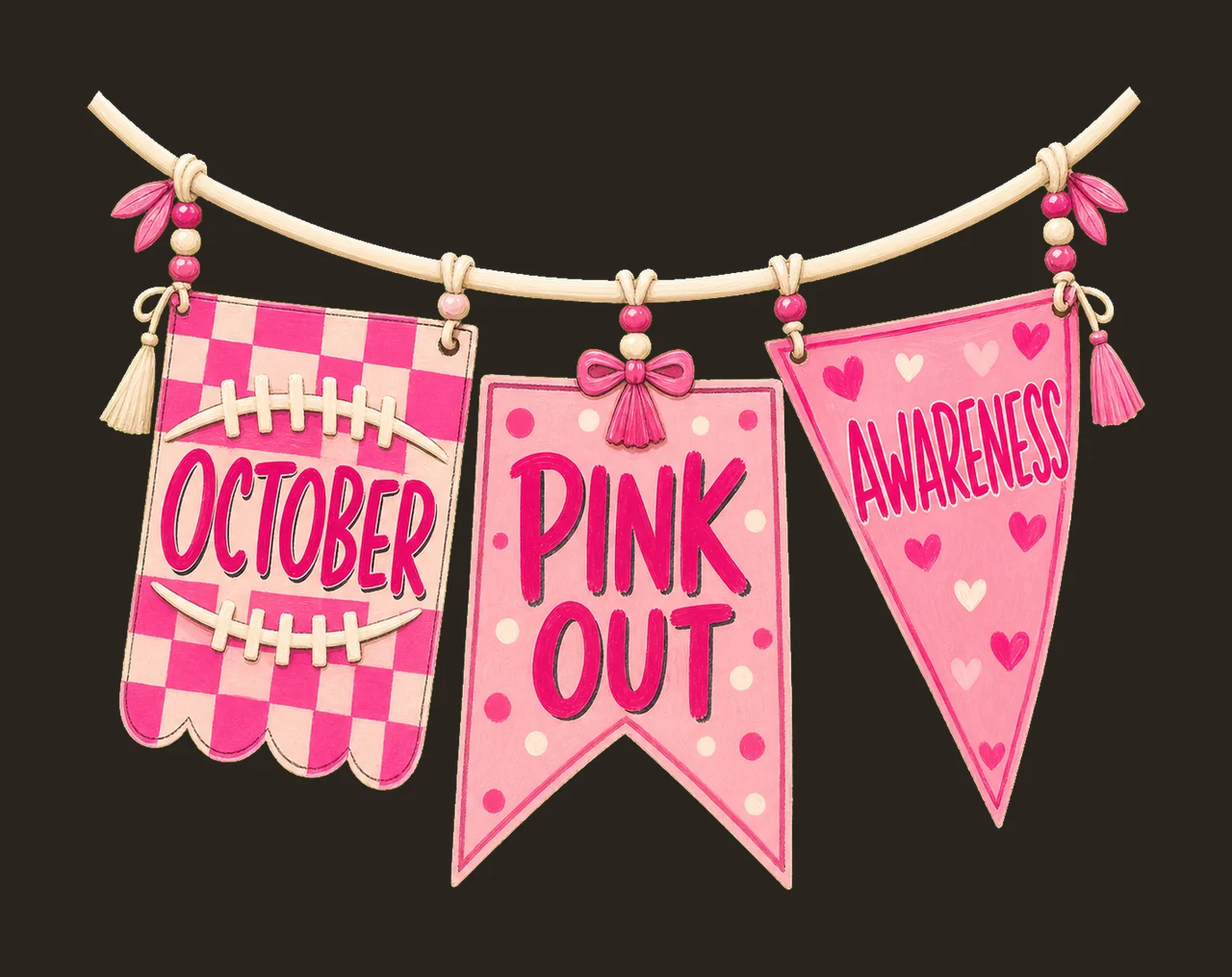 Pennant Flag Breast Cancer In October We Wear Variation A contrast preview thumbnail