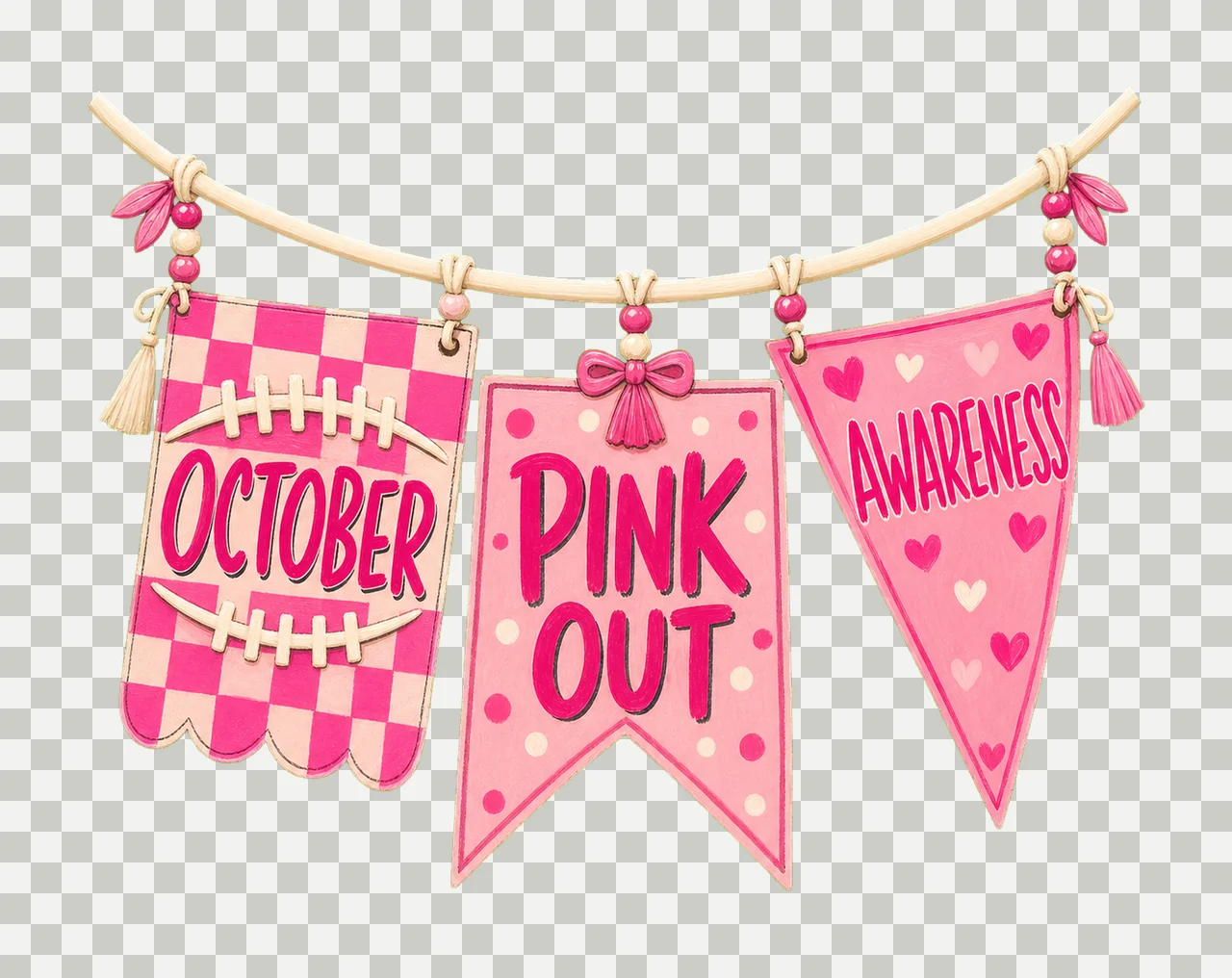 Pennant Flag Breast Cancer In October We Wear Variation A transparency and detail preview thumbnail