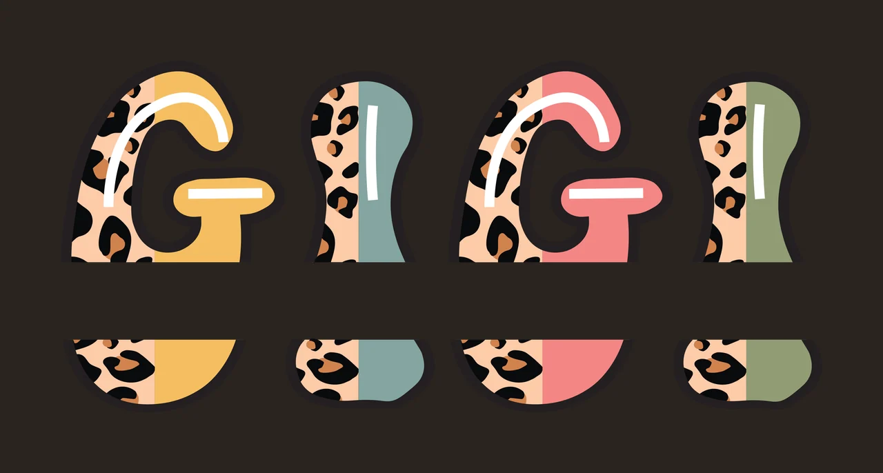 GIGI Typography Design with leopard print, yellow, teal and pink contrast preview thumbnail
