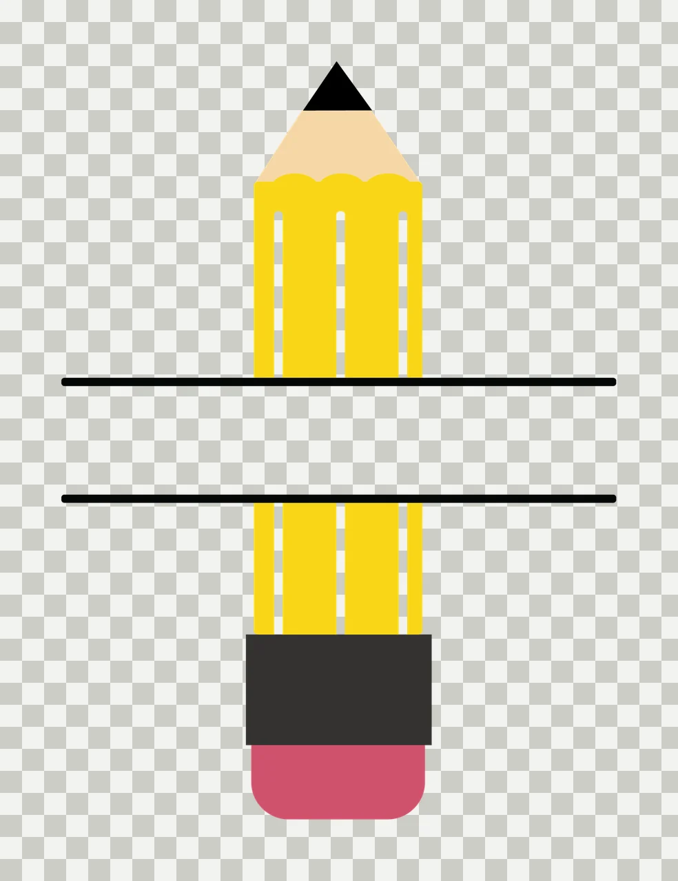 Pencil With Split Bar And Eraser In Yellow stationery transparency and detail preview thumbnail