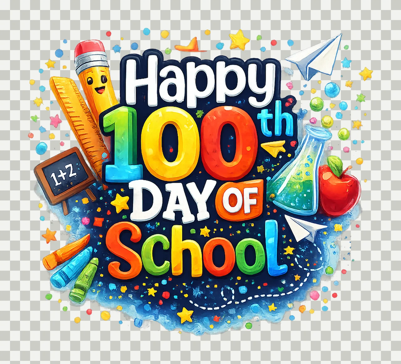 100 Days Of School Teachers Kids Happy 100th Day Design transparency and detail preview thumbnail