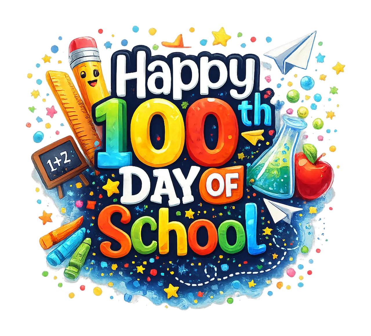 100 Days Of School Teachers Kids Happy 100th Day Design