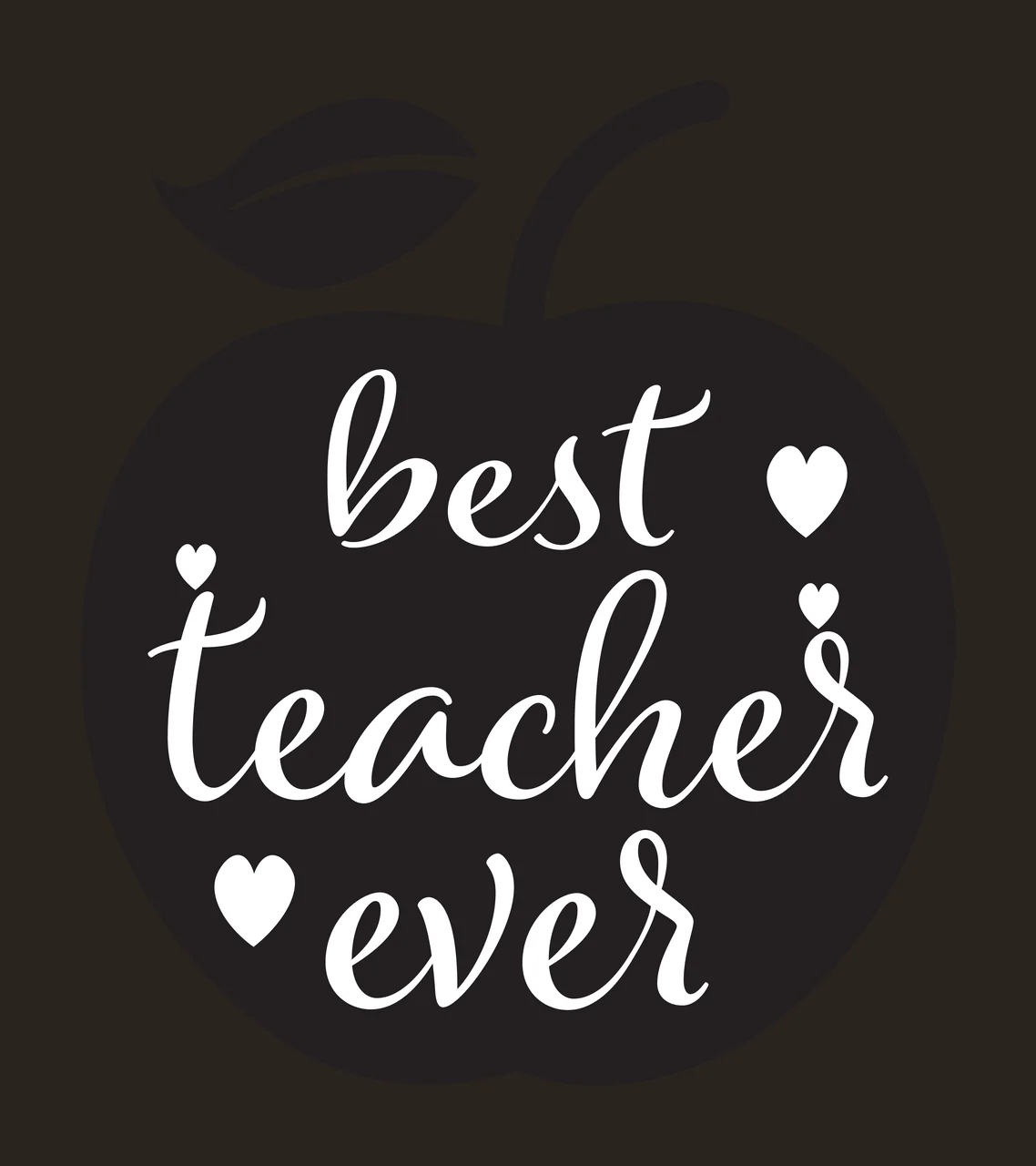 Best teacher ever apple silhouette Design with leaf, stem, heart shapes and cursive text in black and white contrast preview thumbnail