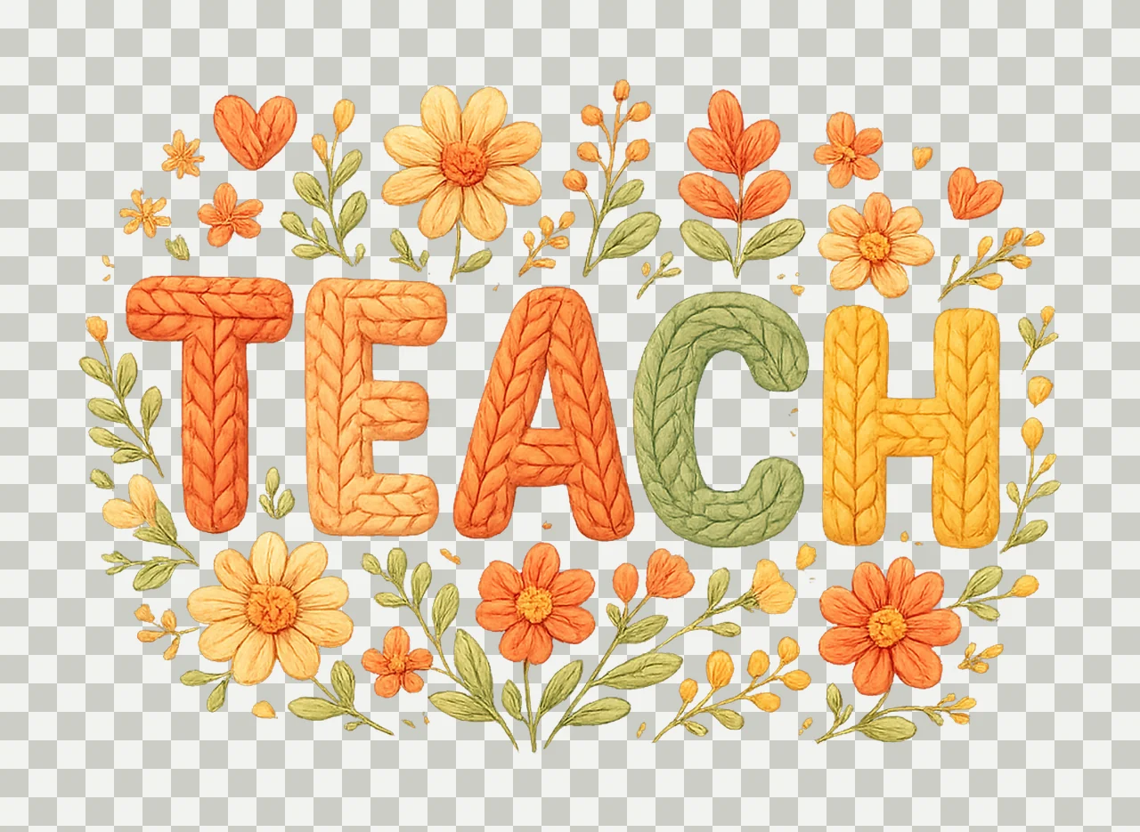 Teacher chunky yarn boho floral faux yarn shirt design for transparency and detail preview thumbnail