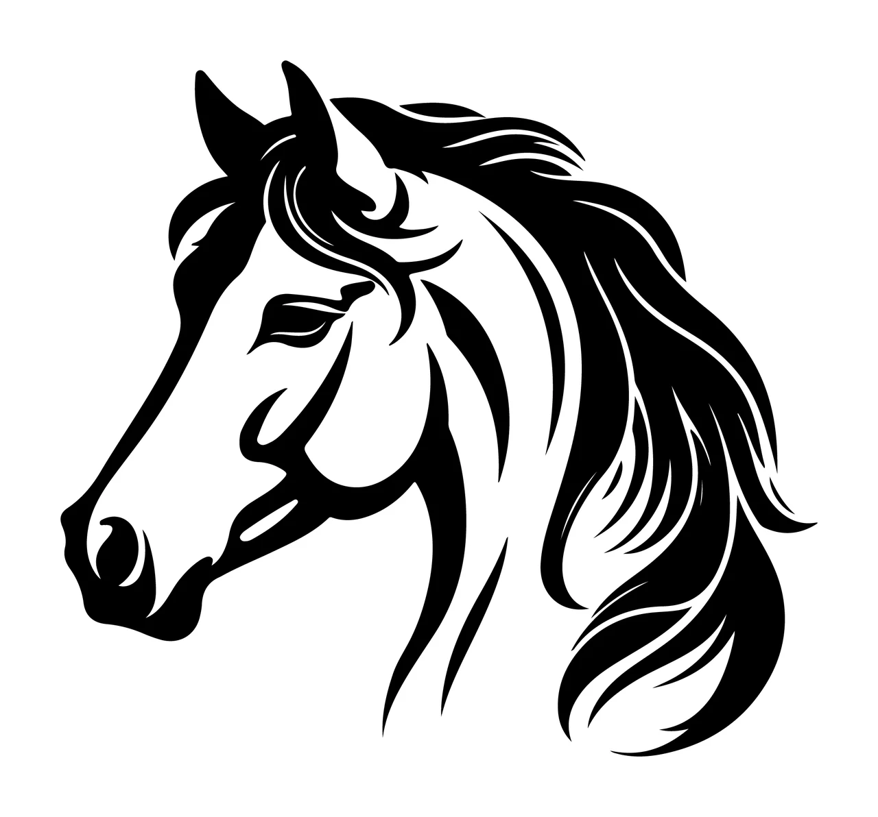 Horse Head Black Profile Silhouette mane animal 30 F16