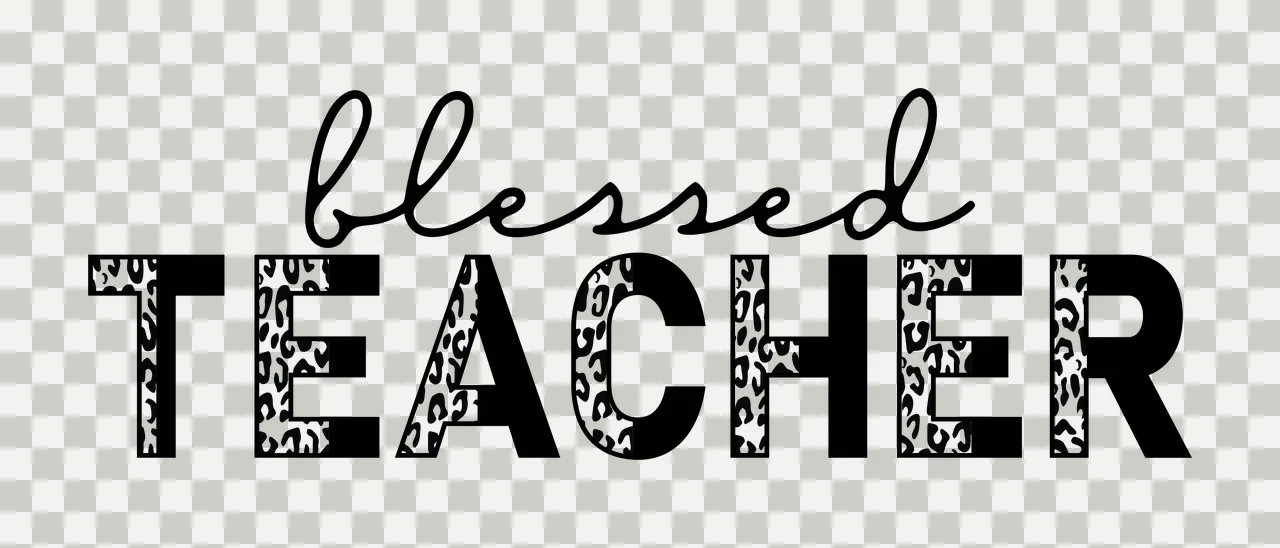 Blessed TEACHER Typography Design with black cursive 'blessed' and black block letters 'TEACHER' with leopard print fill in white transparency and detail preview thumbnail