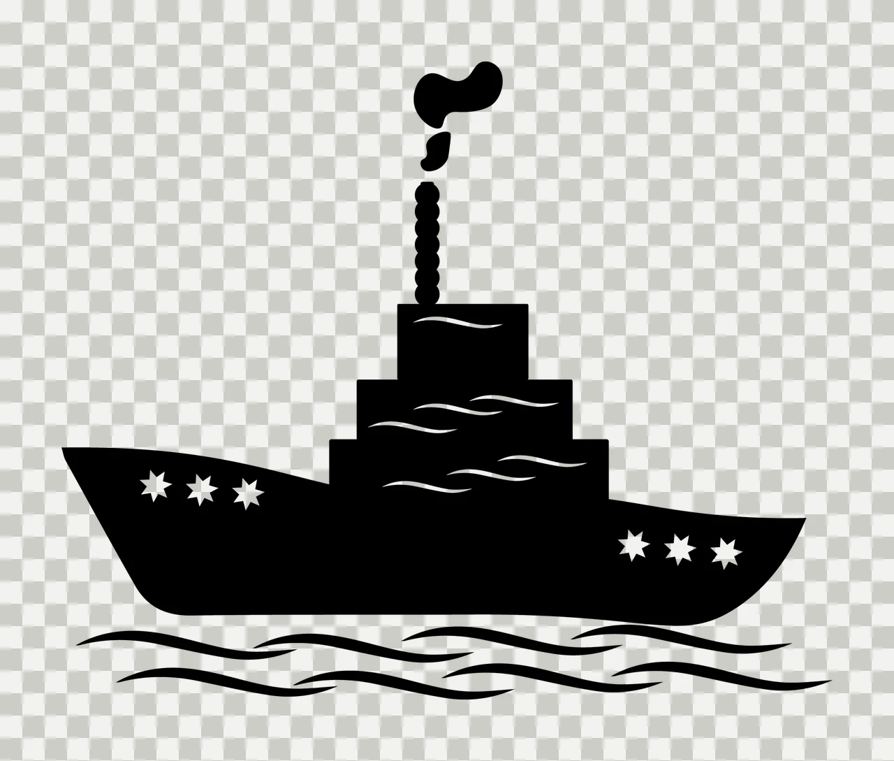 Ship Sailing With Water And Smoke In Black transparency and detail preview thumbnail