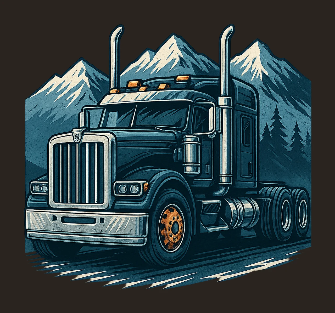 Semi Truck Mountain Scene 20oz Tumbler Sublimation Design contrast preview thumbnail
