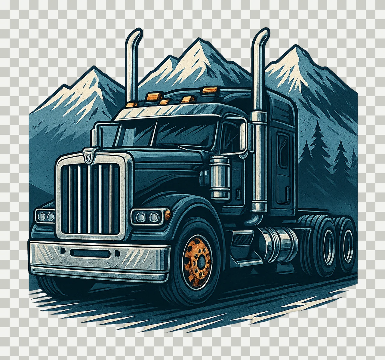 Semi Truck Mountain Scene 20oz Tumbler Sublimation Design transparency and detail preview thumbnail