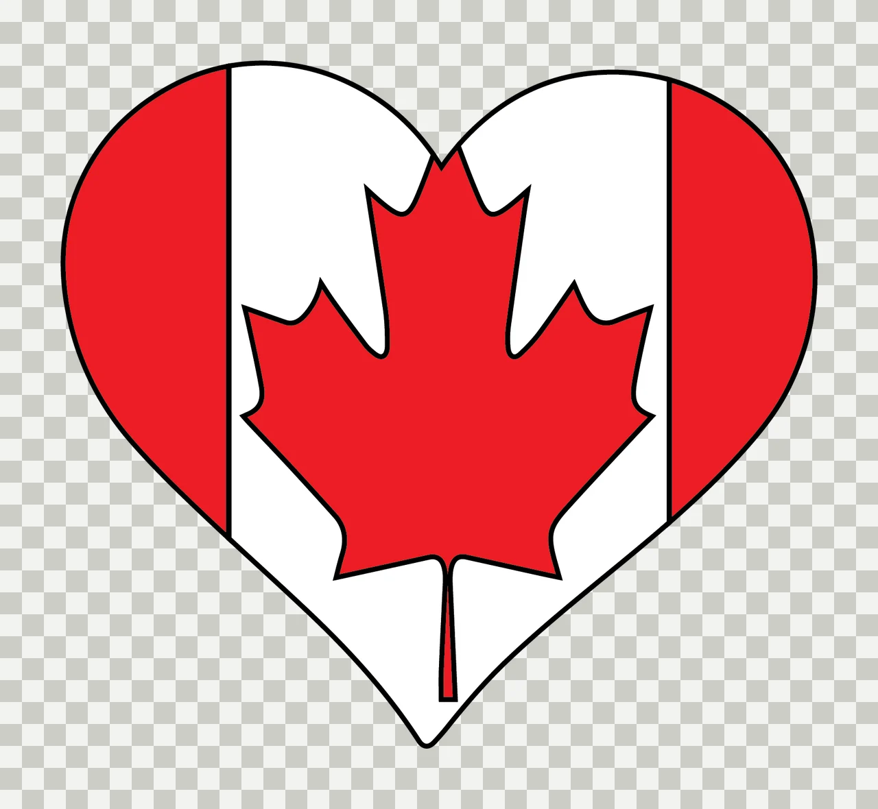 Heart Shape With Maple Leaf Outline forming lines minimalist line art transparency and detail preview thumbnail