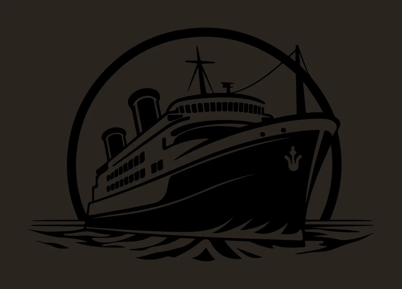 Cruise Ship In Circular Frame sailing waves anchor silhouette contrast preview thumbnail