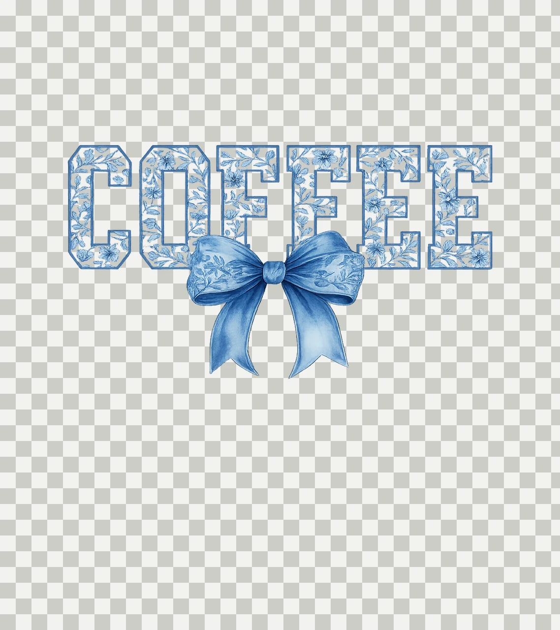 Coffee Floral Blue Bow Typography Label With Letters pattern transparency and detail preview thumbnail