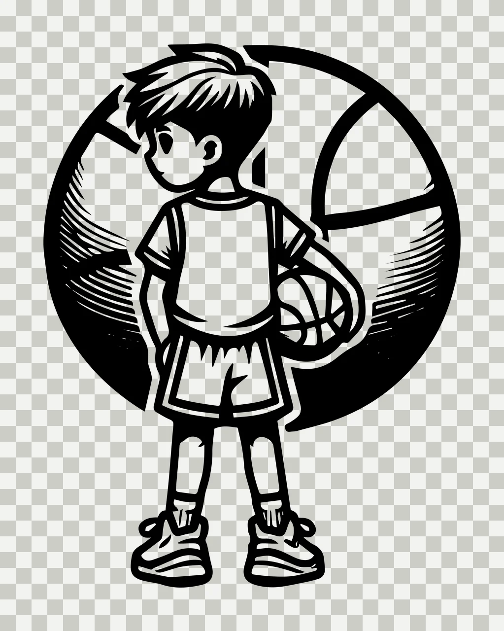 Ball Player Young With Basketball Graphic and standing cartoon transparency and detail preview thumbnail