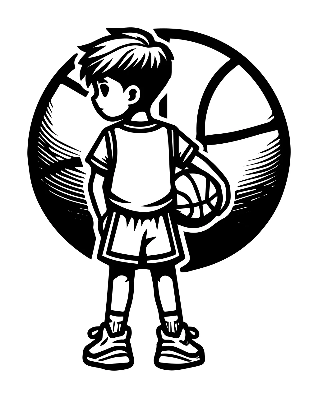 Ball Player Young With Basketball Graphic and standing cartoon